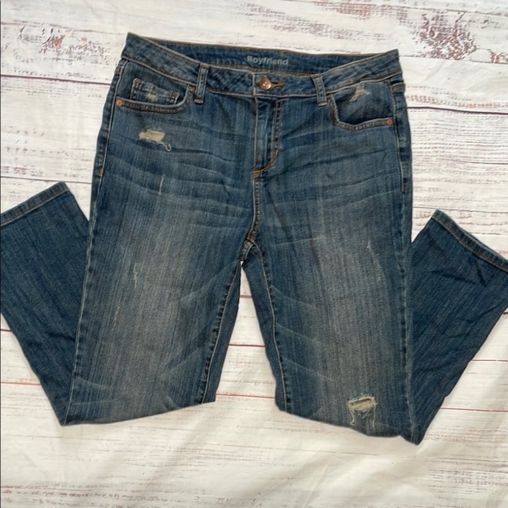 Blue Boyfriend Jeans with Distressed Details